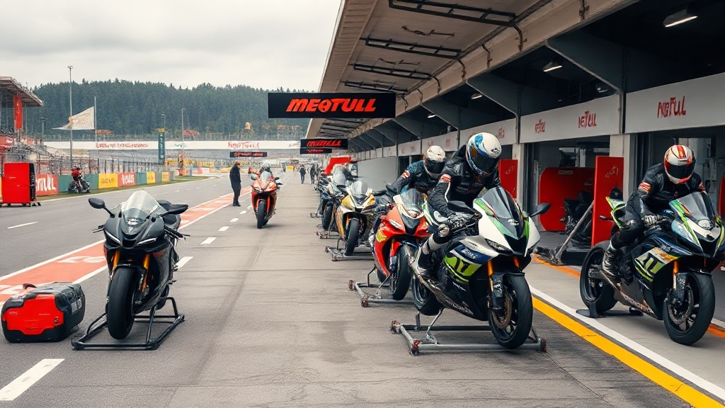Motorcycle pit lane and paddock at a racetrack